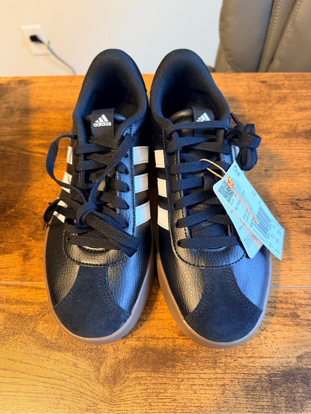 adidas Black Sneakers with White Stripes and Gum Outsole W8 - Picture 5 of 8